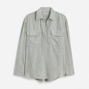 Madewell Popover Shirt Grey Soft Flannel Long Sleeve Oversized Women’s Medium